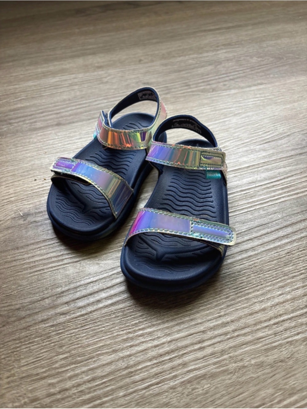 Native Kids' Iridescent Strap Sandals with Navy Footbed